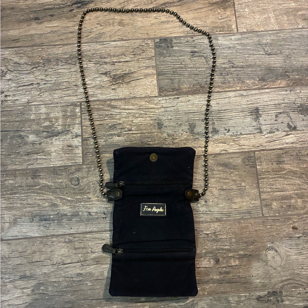 Free People grey faux leather gold beaded crossbody clutch wallet